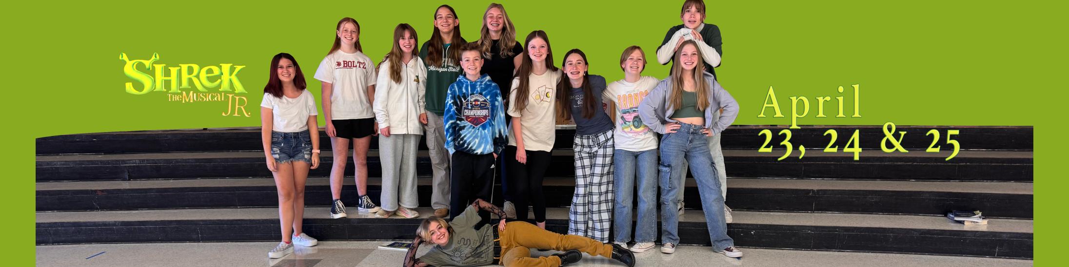 Cast poses for Shrek, Jr. poster