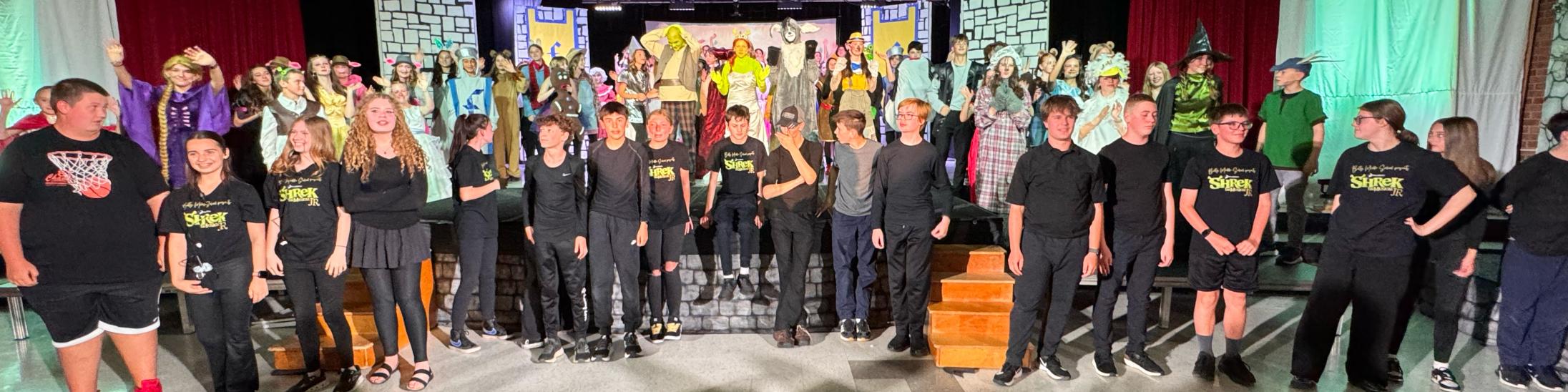 Cast and crew of Shrek Jr., after their final performance on April 25, 2026