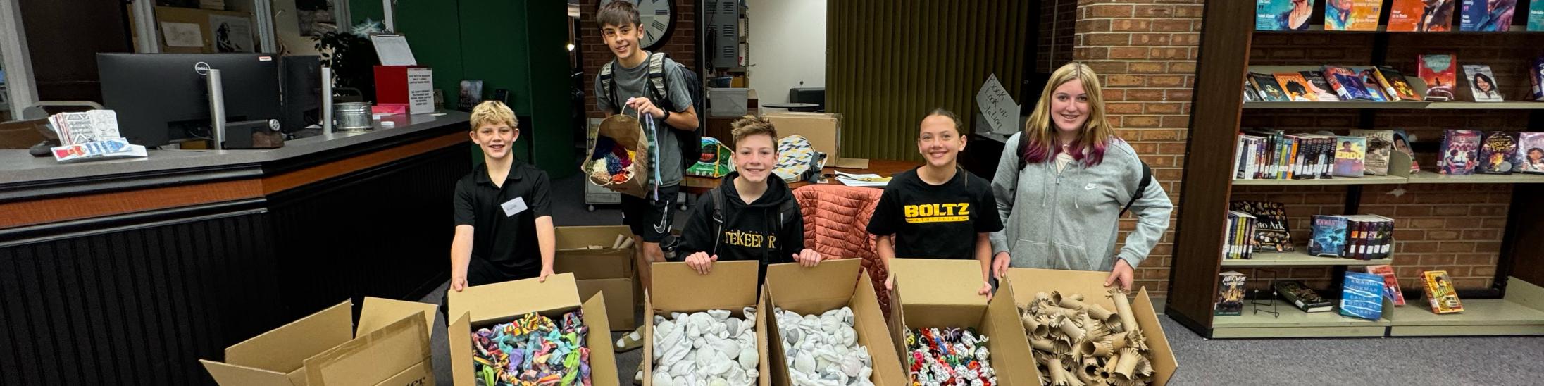 National Junior Honor Society made toys for the Humane Society's dogs and cats.